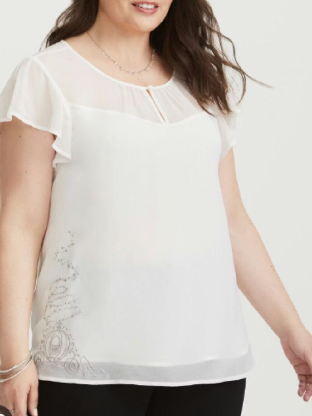 White Ruffled Sleeve Cinderella Chiffon Top